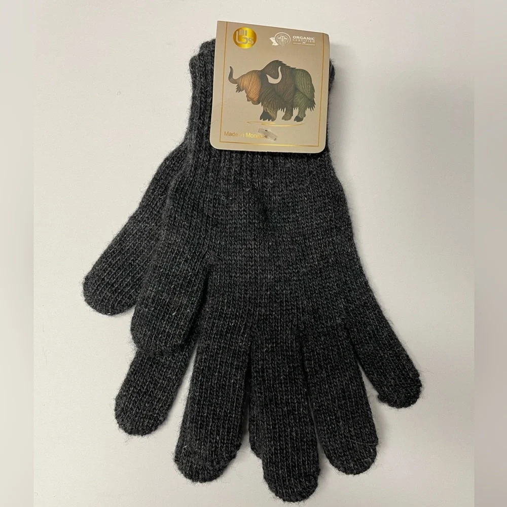 Women’s Yak wool blend thermal gloves organic certified charcoal M